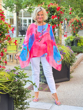 Sofia Sunrise Silk Kaftan (BQ201U): 672 Fuchsia / One Size TINA Stephens Italy/Tees By Tina