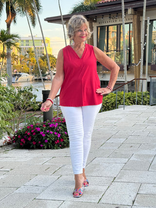 LULU-B RED TAILORED V TANK