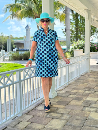 BLUE MEDALLION SHORT SLEEVE DRESS