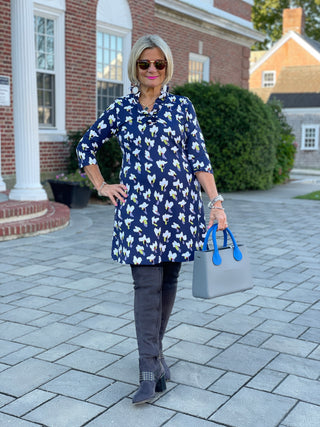 LULU-B RUFFLE NAVY DREAMING RUFFLE NECK DRESS