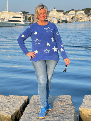 LULU-B CHENILLE BLU STAR SWEATER
