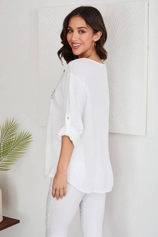 JEWEL OUTLINED LEOPARD HEART V-NECK