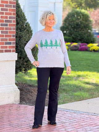 Women's Jacquard Trees Crystal Embellished Sweater Cathys Place
