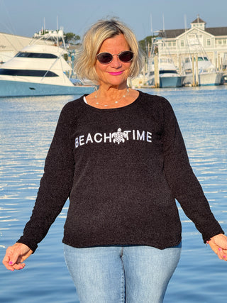 CHENILLE BLACK CREW BEACHTIME SWEATER