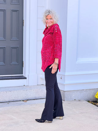 Women's Split Cowl Neck Animal Jacquard Chenille Top RUBY Cathys Place