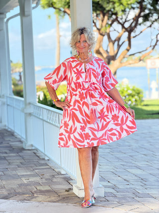 White Dot Floral Dress w/ Tassels