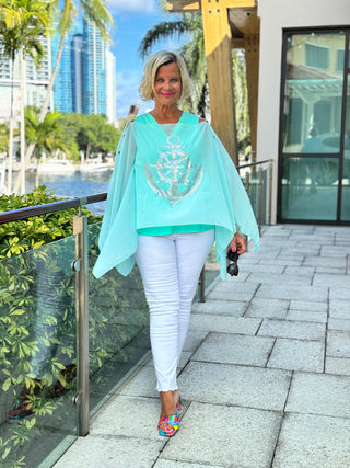 SWAROVSKI CRYSTAL SEAFOAM ANCHOR STATEMENT TOP