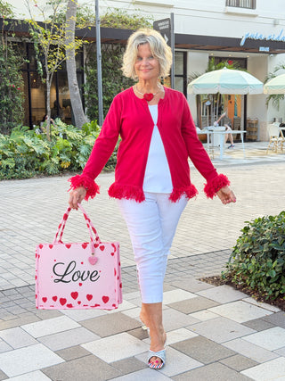 LULU B RED FRINGE CASHMERE SWEATER