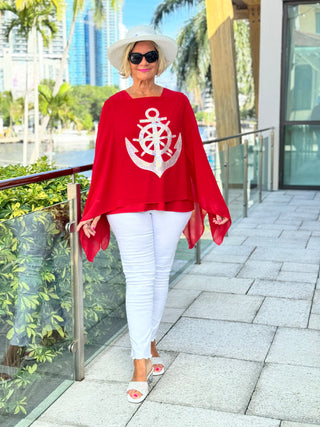 SWAROVSKI CRYSTAL RED ANCHOR STATEMENT TOP