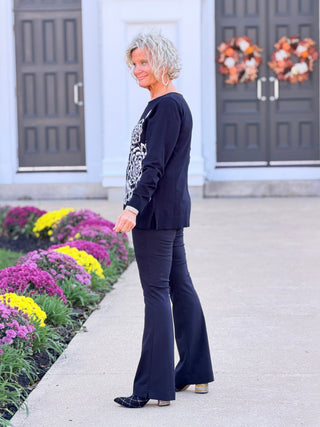Women's Floral Placement Eyelash Sweater BLACK Cathys Place