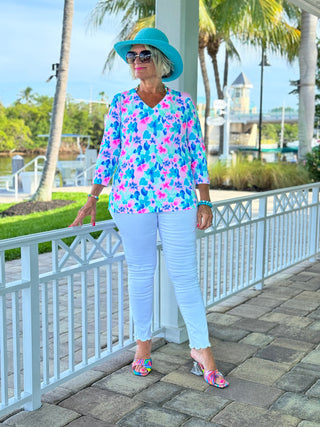 PINK PETALS V NECK TOP