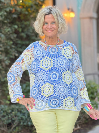 Azure Hexagon Crochet Sweater CHARLIE B