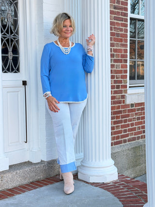 Women's Contrast Embroidered Solid Knit Top bluebell Cathys Place