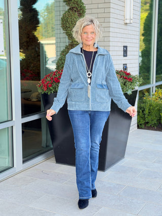 Women's Portrait Collar Velveteen Zip Front Jacket SLATE Cathys Place