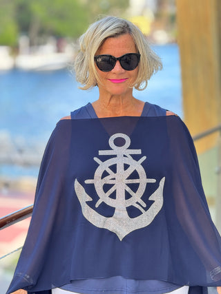 SWAROVSKI  CRYSTAL NAVY ANCHOR STATEMENT TOP