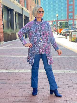 SHADES OF BLUE  ROUGED CARDIGAN