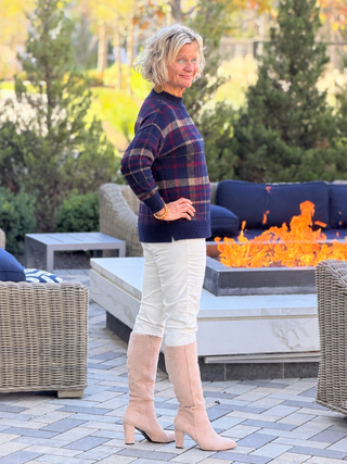 Plaid Eyelash Mock Neck Sweater CHARLIE B