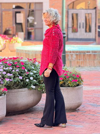 Women's Split Cowl Neck Animal Jacquard Chenille Top RUBY Cathys Place