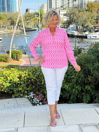 LULU B PALM BEACH LATTICE HALF ZIPPER TOP LULU-B