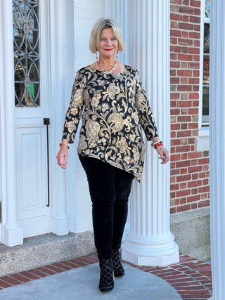 Women's Gold Foil Floral Printed Knit Top Cathys Place