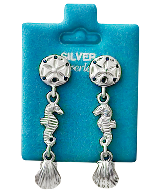 Made In USA Sand Dollar Seahorse Shell Dangle Gold / Silver