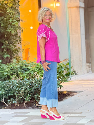 PINK  FLORAL EBROIDERY TOP Cathys Place