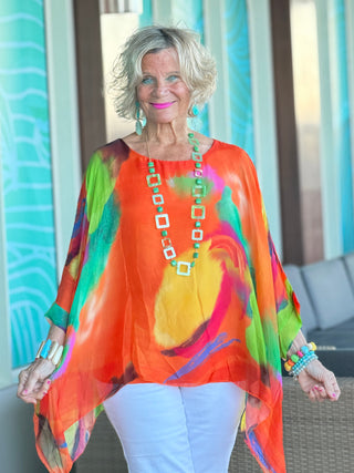 Sofia Sunrise Orange Silk top Cathys Place