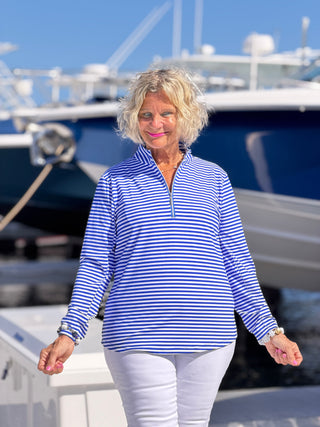 HARBOR BLUE STRIPED HALF ZIPPER TOP LULU-B