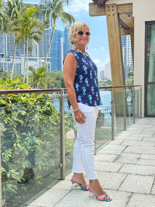 LULU B MIDNIGHT REEF SLEEVELESS V NECK TOP