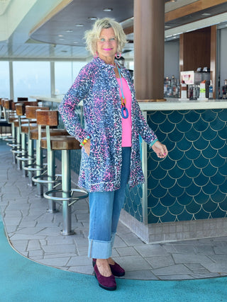 LULU-B SHADES OF ROYAL ROUGED CARDIGAN LULU-B