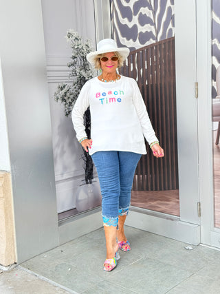LULU-B WHITE BEACH TIME SWEATER