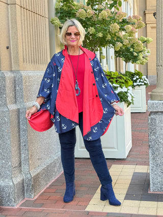 Navy / Red Reversible Rain Cape - Anchor Collection