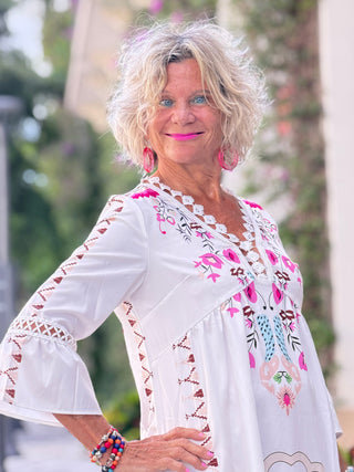 V-neck lace patchwork complete with printed dress Cathys Place