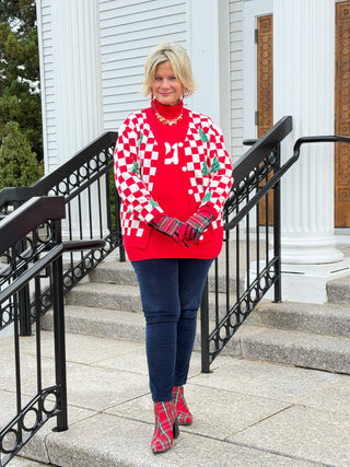 LDC Checkered Christmas Tree Pattern Button Sweater Cardigan Cathys Place