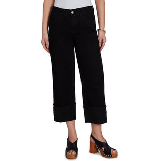 Jet Black Cropped Wide Leg Cuff Jeans Cathys Place
