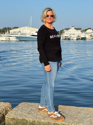 CHENILLE BLACK CREW BEACHTIME SWEATER