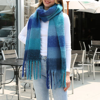 Multi-Color Plaid Oblong Scarf Shawl with Fringe Fashion City