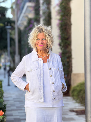 LINEN PALM TREE JACKET WHITE Cathys Place