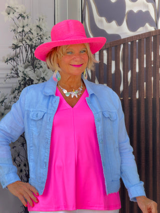 LULU-B CLEAR PERRIWINKLE LINEN JACKET