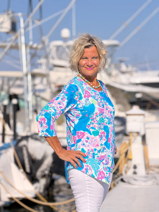 LULU B PALM BEACH SPLASH ASYMMETRIC TOP LULU-B