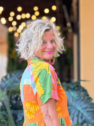 Casual Bohemian ORANGE high-waisted color contrast dress Cathys Place