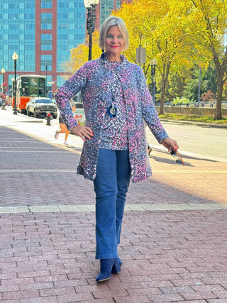 SHADES OF BLUE  ROUGED CARDIGAN