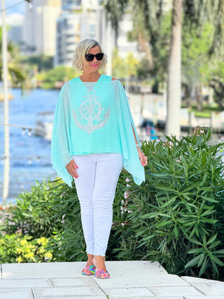 SWAROVSKI CRYSTAL SEAFOAM ANCHOR STATEMENT TOP