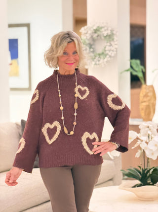 Heart Mock Neck Knit SweateR CHARLIE B