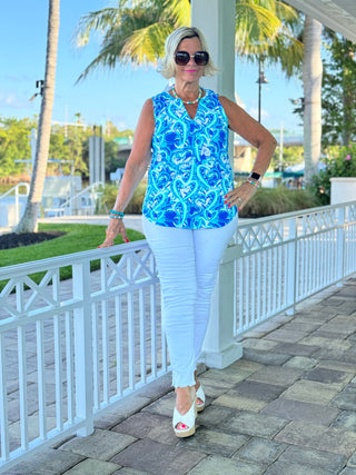 BLUE DREAMING HEARTS SLEEVELESS V NECK