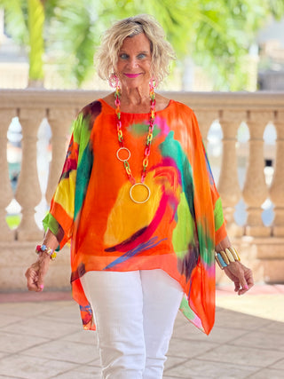 Sofia Sunrise Orange Silk Kaftan Cathys Place