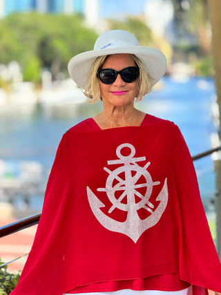 SWAROVSKI CRYSTAL RED ANCHOR STATEMENT TOP