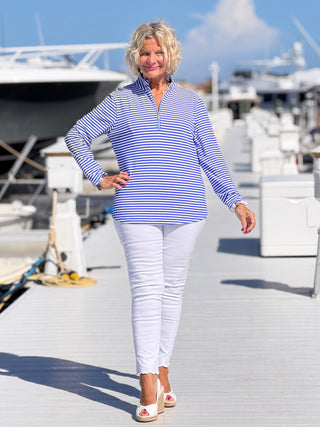 NAUTICAL BLU STRIPED HALF ZIPPER TOP LULU-B