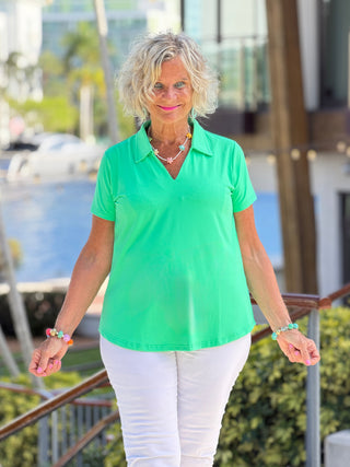 COASTAL GREEN SHORT SLEEVE COLLAR TOP LULU-B