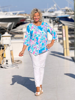 LULU B PALM BEACH SPLASH ASYMMETRIC TOP LULU-B